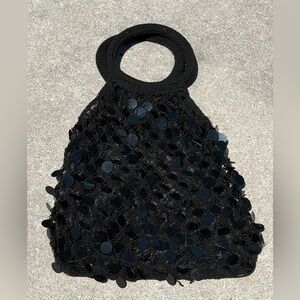 Black Crochet Knit Bag Adorned with Sequins
